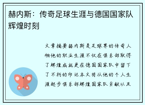 赫内斯：传奇足球生涯与德国国家队辉煌时刻